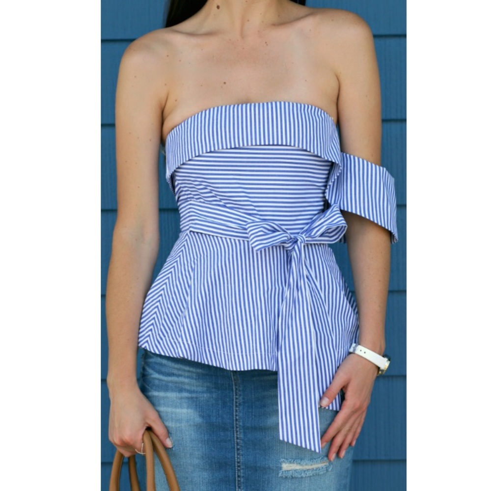 J.O.A striped with one shoulder top - Picture 1 of 6